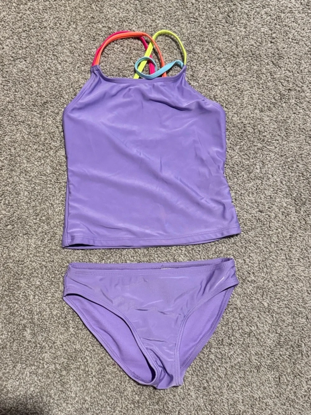 wonder nation Purple Tankini with Neon Multi-Color Straps